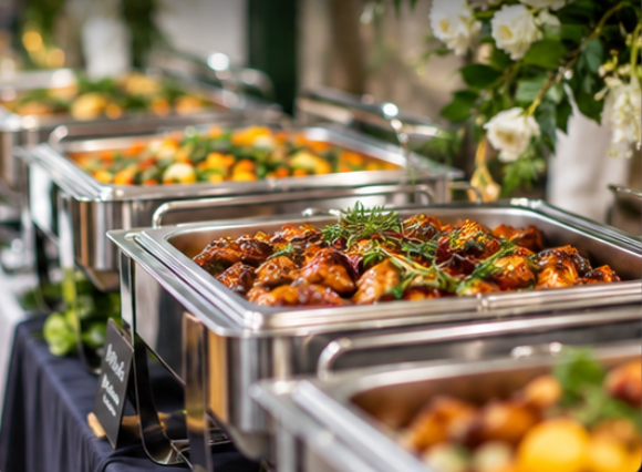 Close-up detail of catering setup